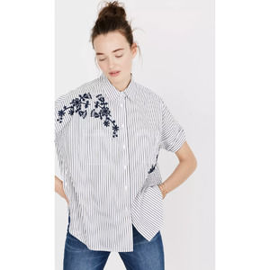 Madewell Courier Embroidered Side Button Striped Shirt